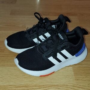 adidas Size 1 Youth Girl Kids Black White Blue Orange Lightweight Sneakers
